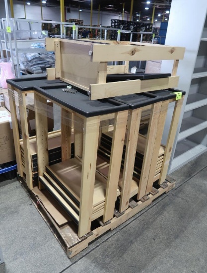 wooden produce tables w/ plastic tops