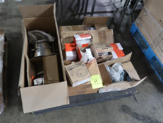pallet of misc LED recessed lighting parts & motion sensors