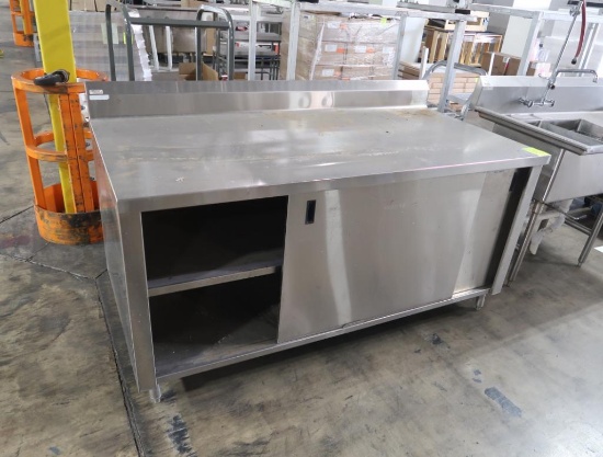stainless table w/ backsplash & cabinet under