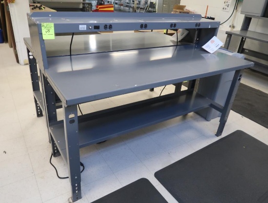 work table w/ overshelf, undershelf, & outlets