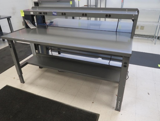 work table w/ overshelf, undershelf, & outlets