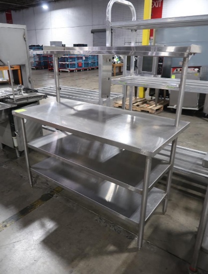 stainless table w/ 2) undershelves & overshelf, brackets for hanging bars