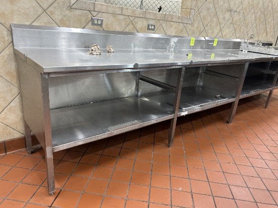 8ft Stainless Steel Table W/ Storage And Backsplash
