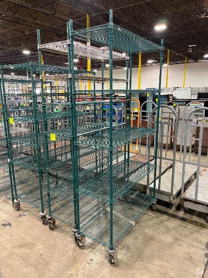 wire shelving units, epoxy coated, on casters