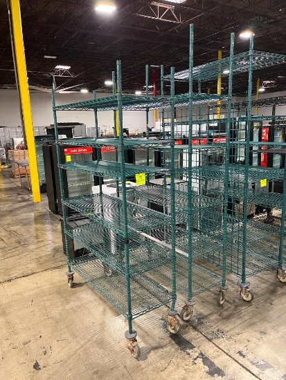 wire shelving units, epoxy coated, on casters