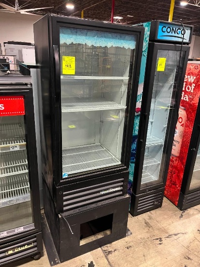 True glass door refrigerated merchandiser, on stand