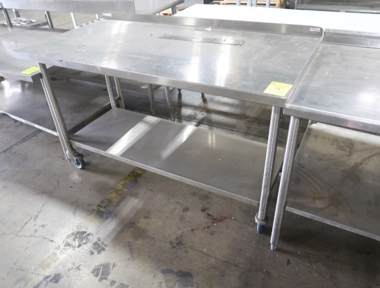 stainless table w/ backsplash & undershelf, on casters
