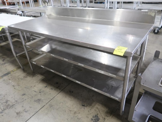 stainless table w/ backsplash & 2) undershelves