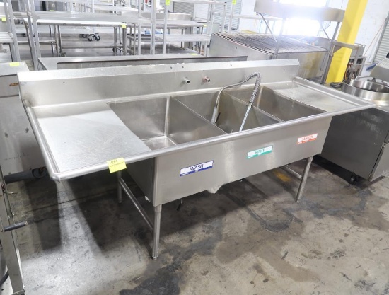 3-compartment sink w/ L & R drainboards & pre-wash sprayer