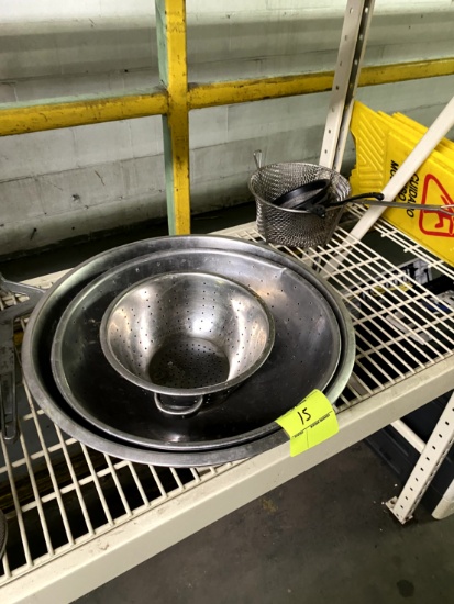 Group Of Stainless Bowls And Mesh Pot