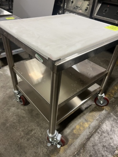 STAINLESS STEEL POLY TOP WORK CART- MOUNTED ON CASTERS