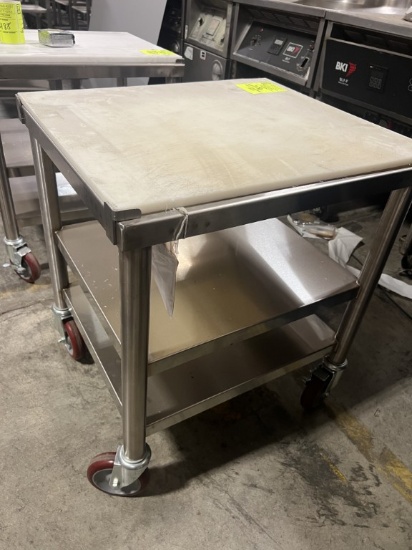 STAINLESS STEEL POLY TOP WORK CART- MOUNTED ON CASTERS