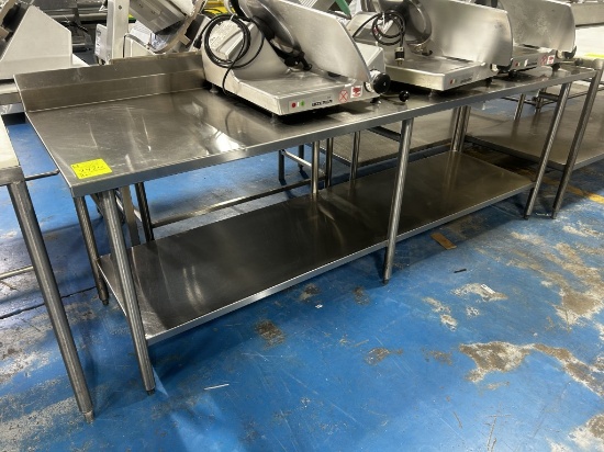 8FT STAINLESS STEEL WORK TABLE WITH UNDERSHELF AND BACKSPLASH