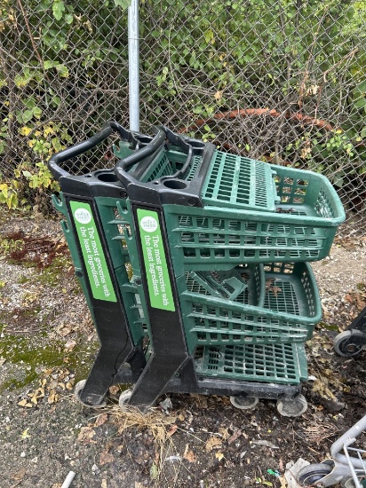 PLASTIC TWO-BASKET SHOPPING CARTS W/ BLACK CUP HOLDERS