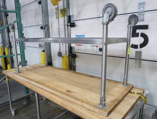 solid maple-top bakery table, w/ undershelf & casters