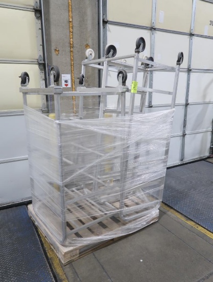 pallet of 3) aluminum tote storage racks, 2) single wide & 1) double wide
