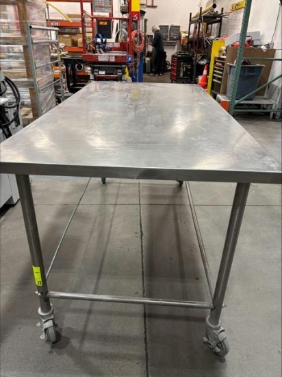 stainless table, on casters