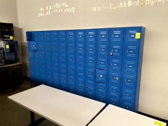 72 DOORS OF BLUE METAL EMPLOYEE LOCKERS