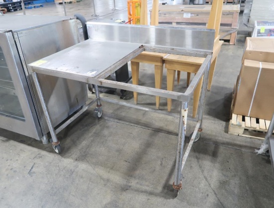stainless/poly table w/ backsplash on casters,