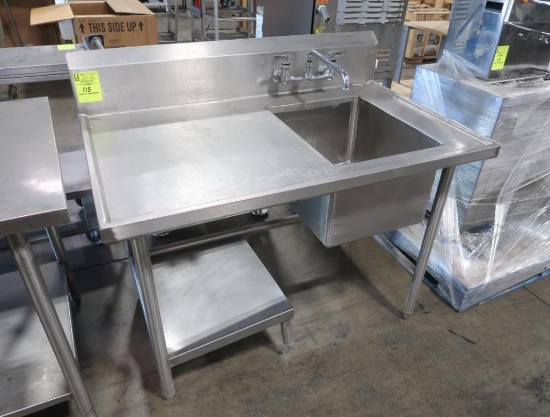 stainless table w/ sink, bottom shelf, backsplash