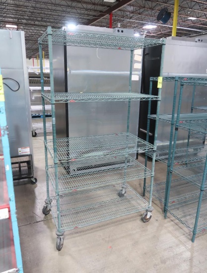 wire shelving unit on casters, epoxy coated