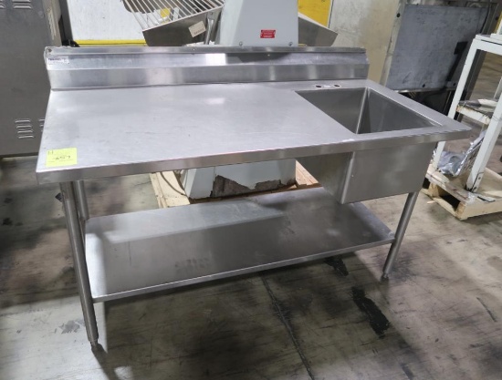 stainless table w/ backsplash, bottom shelf, sink basin