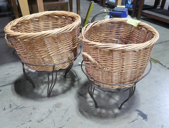 wicker baskets on stands