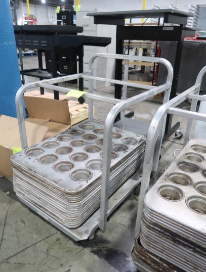 aluminum sheet pan cart, w/ muffin pans
