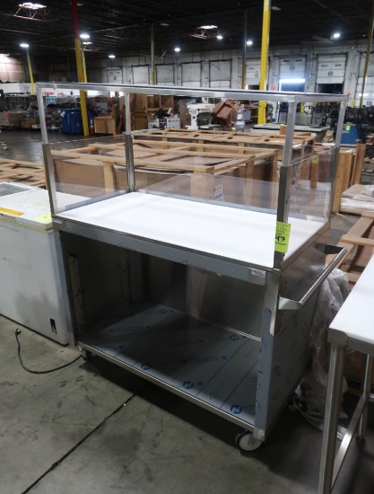 stainless table on casters w/ poly top and sneeze guard