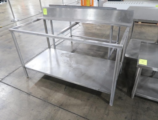 stainless poly top table w/ backsplash, bottom shelf