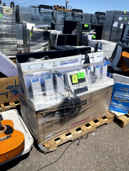 Pallet Of Headphones And Starter Guitars