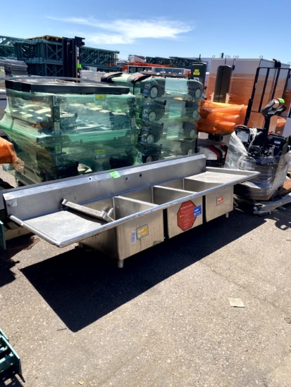 THREE COMPARTMENT STAINLESS STEEL SINK