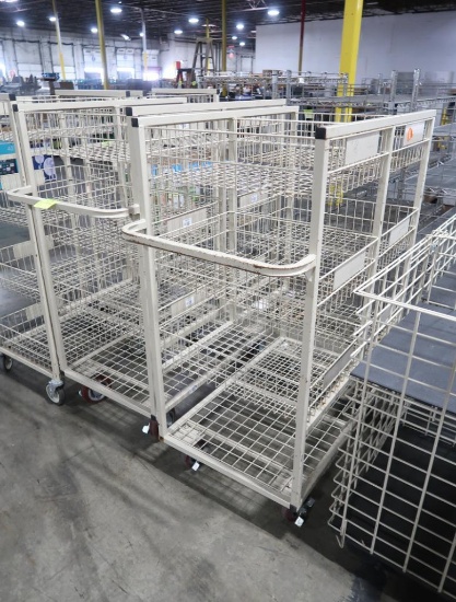 steel wire restocking cart w/ 6 baskets & unershelf