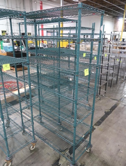 wire shelving unit, epoxy coated, on casters