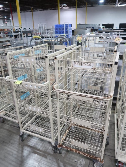 steel wire restocking cart w/ 4 baskets