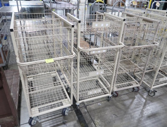 steel wire restocking cart w/ 2) 6 baskets & unershelf