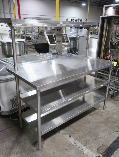 stainless table w/ 2 bottom shelves & top shelf