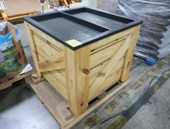 wooden merchandiser w/ plastic 2-section top