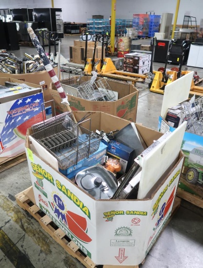 crate of misc. fry baskets, taco shell fry basket,