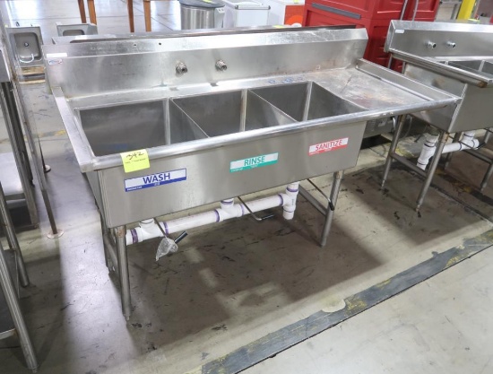 stainless 3-comp sink w/ right drain board