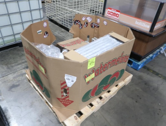 crate of misc. sheet pans, hotel pans, baguette pans,