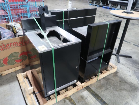 checkout lane POS cabinet and bagging shelf