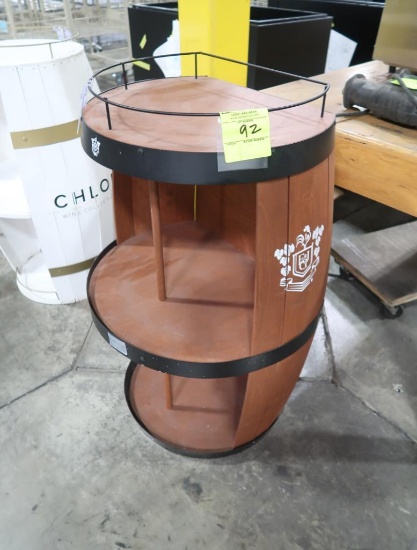 wine barrel style shelf merchandiser