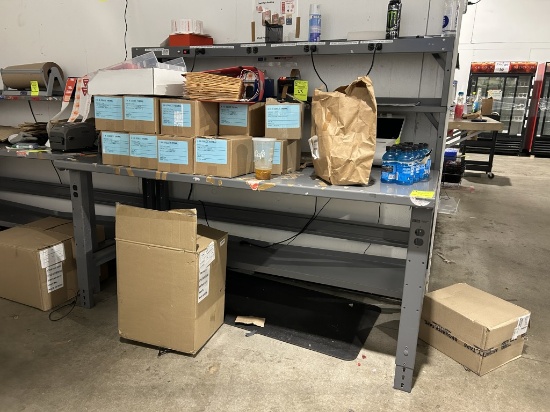 ULINE 6FT ADJUSTABLE HEIGHT METAL WORK TABLE W/ BACK SHELF AND OUTLETS