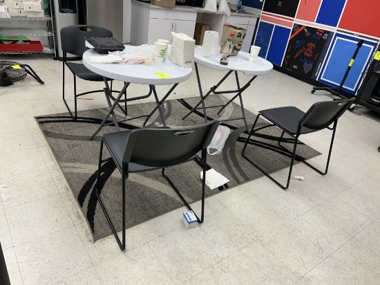 (2) 30IN PLASTIC ROUND FOLDING TABLES W/ 3 CHAIRS