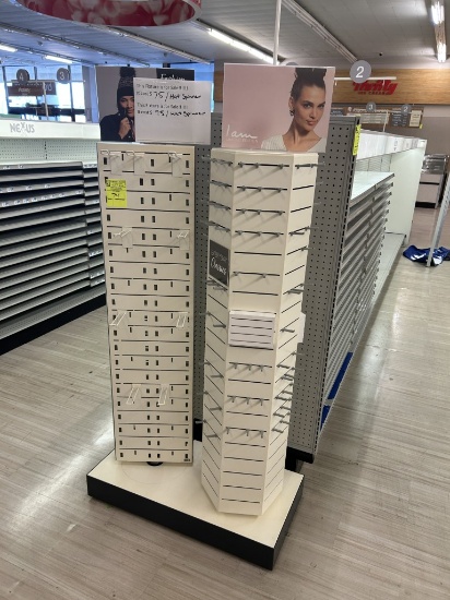 TWO ROTATING EYEGLASS MERCHANDISERS W/ SHARED BASE