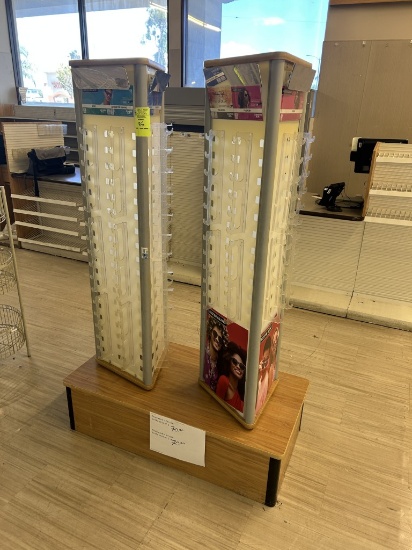TWO ROTATING EYEGLASS MERCHANDISERS W/ SHARED BASE