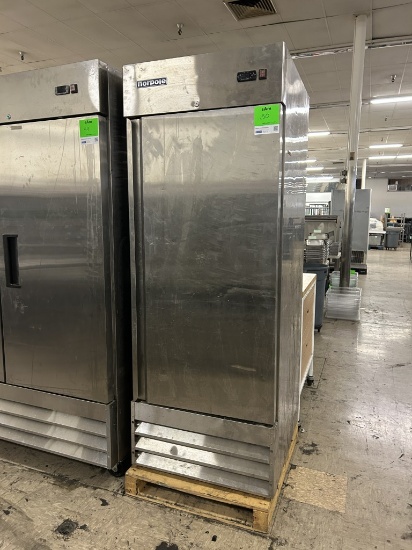 NORPOLE STAINLESS STEEL 1 DOOR REACH IN REFIGERATOR