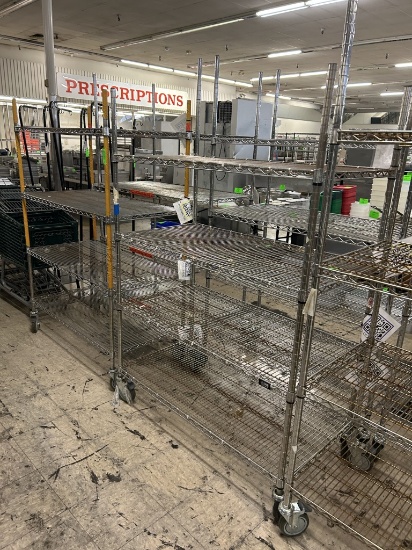 ULINE 4' 4 TIER WIRE STORAGE RACKS ON CASTERS