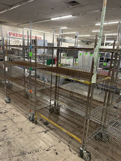ULINE 4' 4 TIER WIRE STORAGE RACKS ON CASTERS
